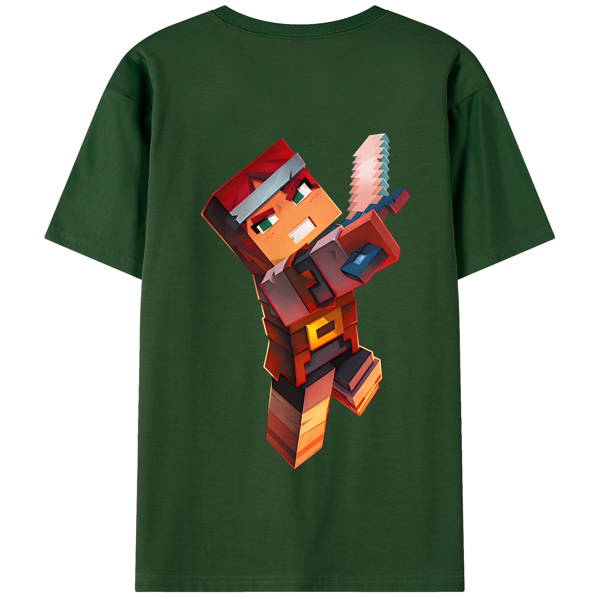 （画像用） マインクラフト ブロックの世界 Minecraft MC Block world 綿100％半袖Tシャツ（背面プリント）